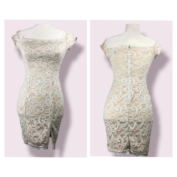 My Michelle Off Shoulder Body Con Lace Dress Sz 1 - Picture 1 of 8